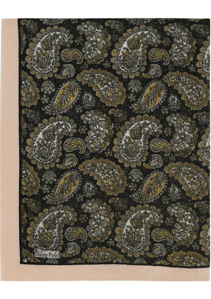 Siyah Zeminli Gold Paisley Desenli Şal modelleri