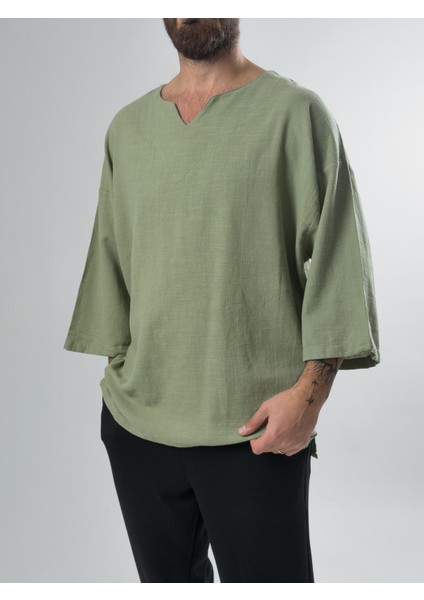 Armut Yaka Fakir Kol Erkek Yeşil T-Shirt COC2612