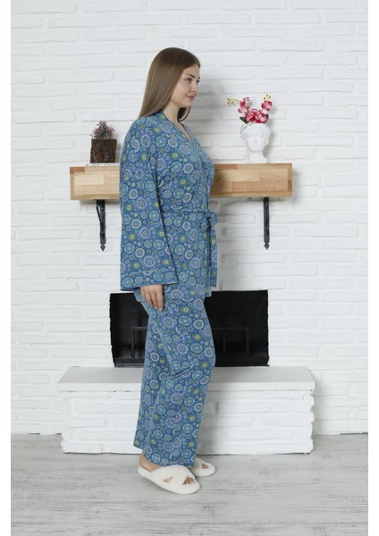 Viskon Desenli Pijama Takımı %100 Pamuk Lacivert XL modelleri