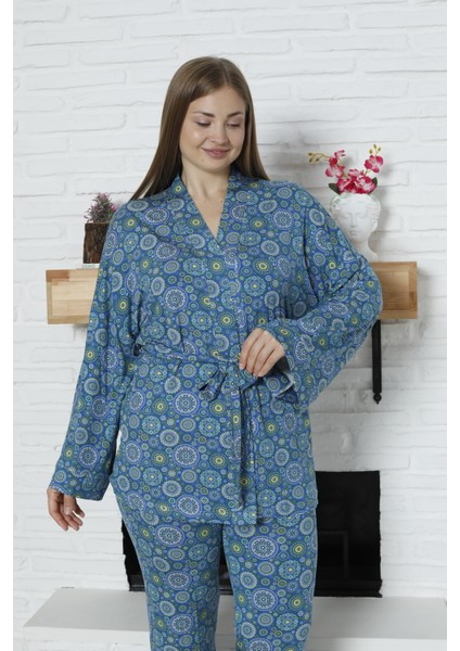 Viskon Desenli Pijama Takımı %100 Pamuk Lacivert XL fırsatları