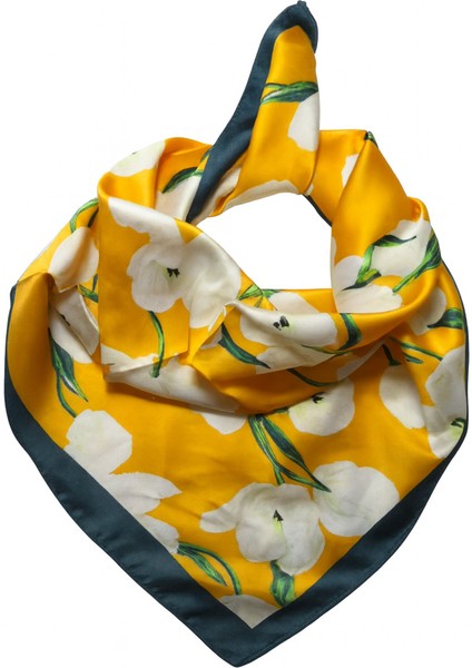 Sarı Zemin Beyaz Çiçek Desenli Kadın Fular