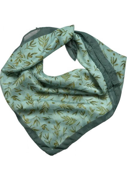 Yeşil Zeytin Dalı Desenli Ipeksi Fular