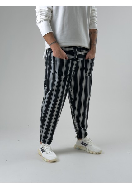 Ön Cep Detaylı Siyah Beyaz Erkek Baget Pantolon COC2600