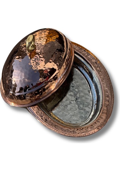 Bakır Servis Tabağı Kapaklı El Dövmesi 25 cm indirimleri