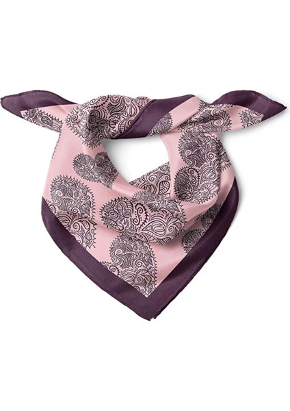 Kalp Desenli Pudra Pembe Fular