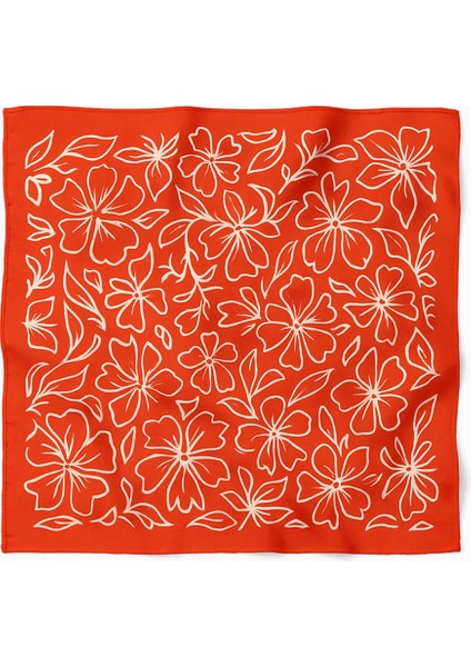 Kırmızı Beyaz Çiçek Desenli Kadın Fular