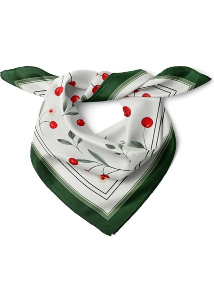 Beyaz Zeminli Kiraz Desenli Fular