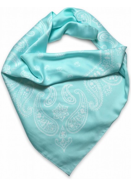 Mint Yeşili Bandana Desenli Kare Fular