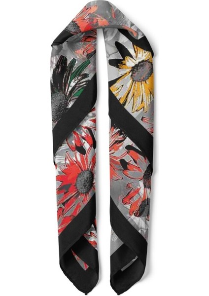 Siyah Çerçeveli Renkli Papatya Desenli Fular fiyatları