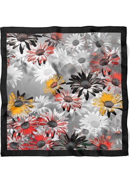 Siyah Çerçeveli Renkli Papatya Desenli Fular modelleri