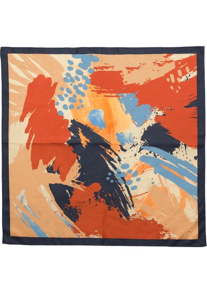 Turuncu Lacivert Soyut Desenli Ipeksi Fular fiyatları