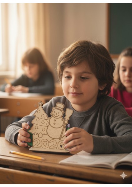 Kardan Adam ve Çam Ağacı Ahşap Boyama Setleri, Eğlenceli ve Yaratıcı Etkinlikler Için.