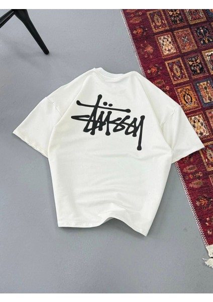 Erkek Baskılı Oversize T-Shirt - Beyaz fiyatları