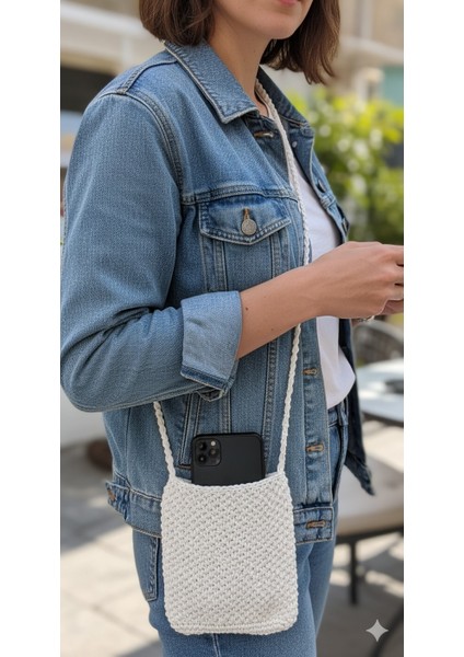 El Yapımı Beyaz Örgü Telefon Çantası, Handmade Tasarım Çanta-El Örgüsü Kadın Mini Çanta 18*15 fiyatları
