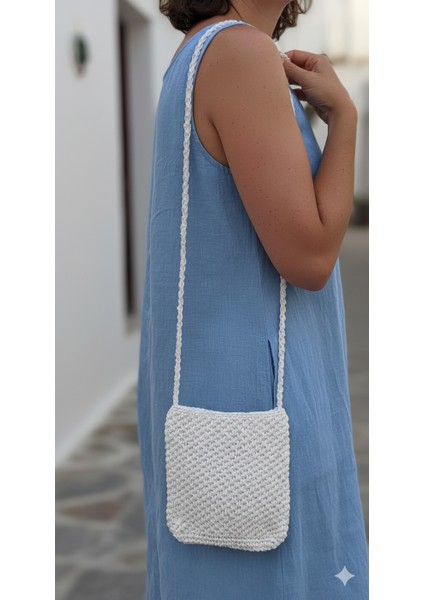 El Yapımı Beyaz Örgü Telefon Çantası, Handmade Tasarım Çanta-El Örgüsü Kadın Mini Çanta 18*15 fırsatları