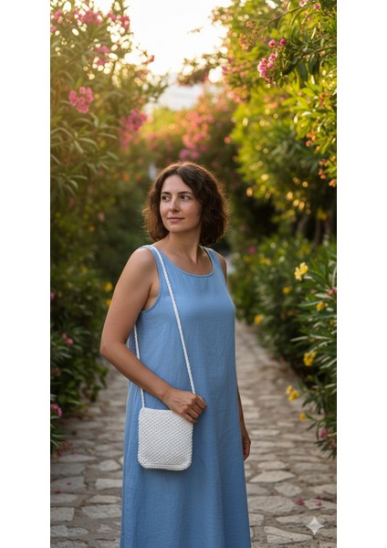 El Yapımı Beyaz Örgü Telefon Çantası, Handmade Tasarım Çanta-El Örgüsü Kadın Mini Çanta 18*15 indirimleri