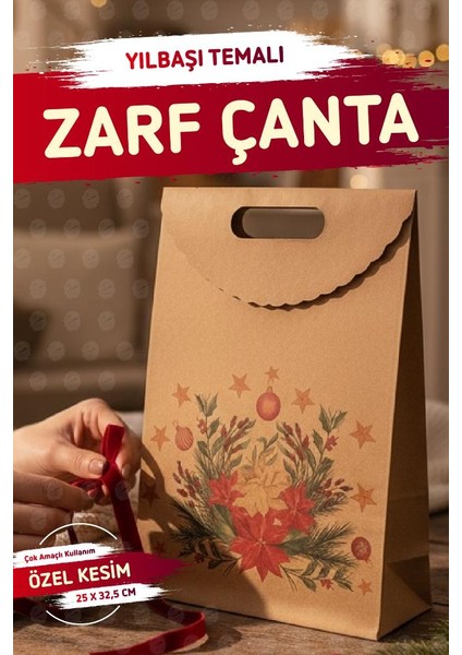Yılbaşı Kokina Baskılı Zarf Model Karton Çanta 25 x 32,5x4,5 cm 1 Adet ,yılbaşı Hediye KUTUSU-T1537