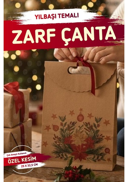 Yılbaşı Kokina Baskılı Zarf Model Karton Çanta 25 x 32,5x4,5 cm 1 Adet ,yılbaşı Hediye KUTUSU-T1537 modelleri