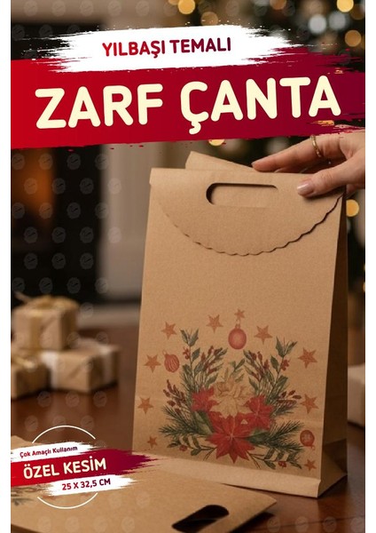 Yılbaşı Kokina Baskılı Zarf Model Karton Çanta 25 x 32,5x4,5 cm 1 Adet ,yılbaşı Hediye KUTUSU-T1537 fırsatları