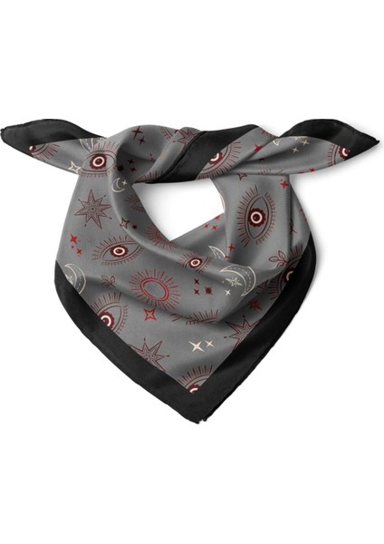 Gri Nazar Gözlü Ay Yıldız Desenli Fular