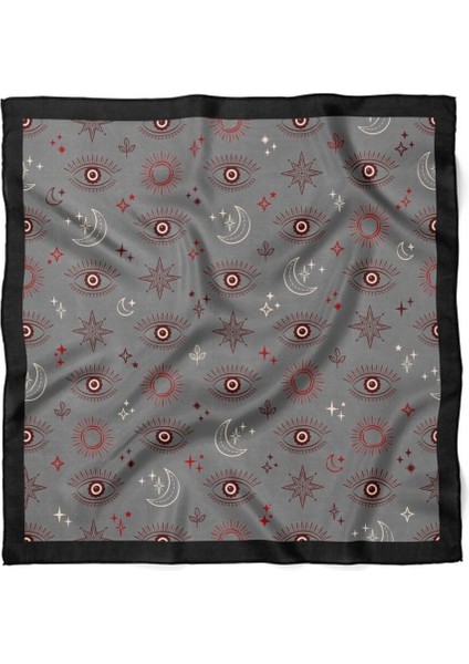Gri Nazar Gözlü Ay Yıldız Desenli Fular modelleri