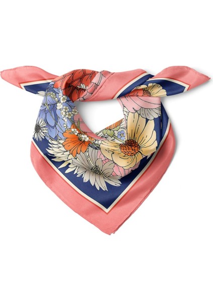 Büyük Çiçek Desenli Renkli Fular