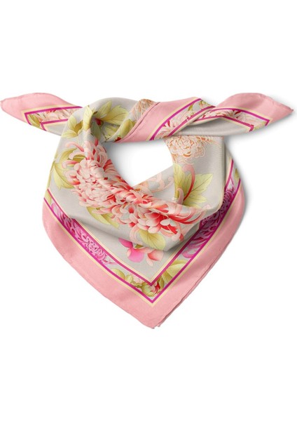 Pembe Kenarlı Papatya Desenli Fular