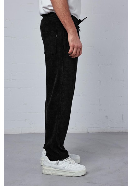 Erkek Regular Fit Fitilli Beli Lastikli Pantolon Siyah modelleri