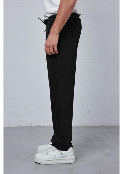 Erkek Regular Fit Fitilli Beli Lastikli Pantolon Siyah fırsatları
