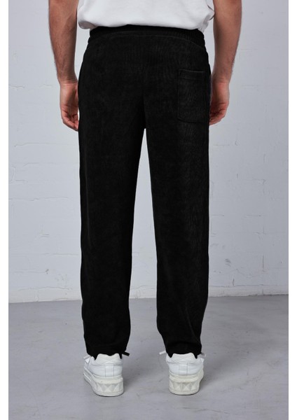 Erkek Regular Fit Fitilli Beli Lastikli Pantolon Siyah indirimleri