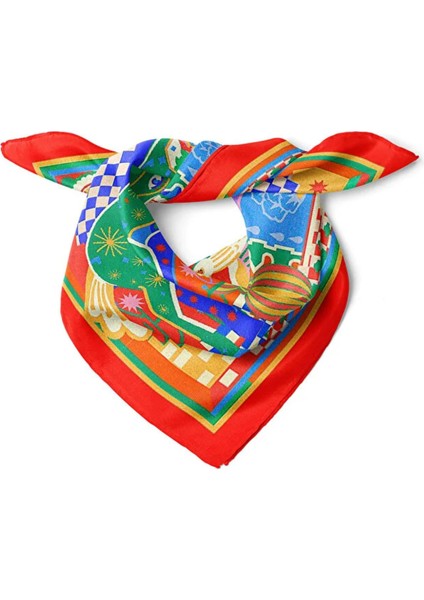 Etnik Desenli Renkli At ve Panter Figürlü Fular