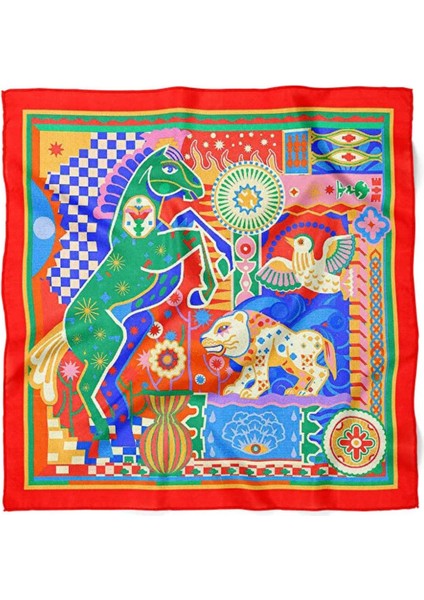 Etnik Desenli Renkli At ve Panter Figürlü Fular fiyatları