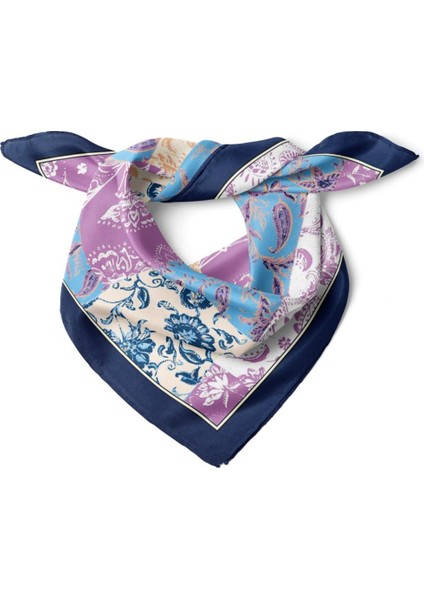 Mor Mavi Patchwork Desenli Fular