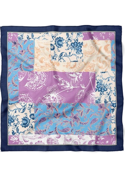 Mor Mavi Patchwork Desenli Fular modelleri