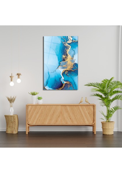 Mavi Renkli Soyut Cam Tablo