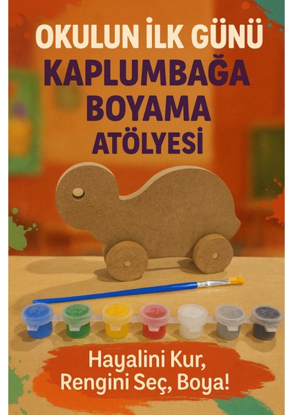 Renkli Kaplumbağa Boyama Seti, Ahşap Figür, Boya ve Fırça Dahil