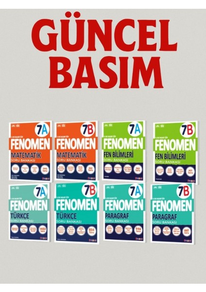 7. Sınıf Matematik - Fen Bilimleri - Türkçe - Paragraf (A ve B) Set Soru Bankaları