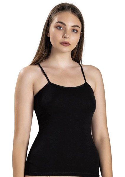 Kadın 4'lü Siyah Likralı Ip Askılı Atlet