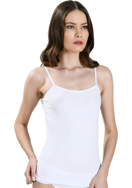 Kadın 2'li Beyaz Likralı Ip Askılı Atlet