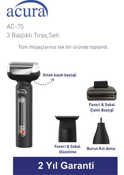 Ac-75 3 Başlıklı Metal Gövdeli Tıraş Seti modelleri