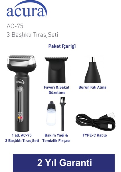 Ac-75 3 Başlıklı Metal Gövdeli Tıraş Seti fırsatları