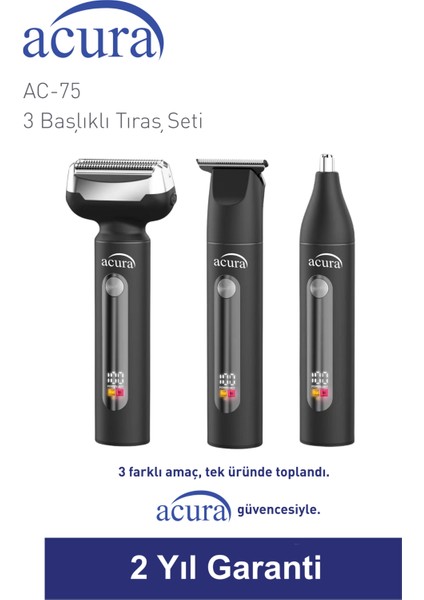 Ac-75 3 Başlıklı Metal Gövdeli Tıraş Seti indirimleri