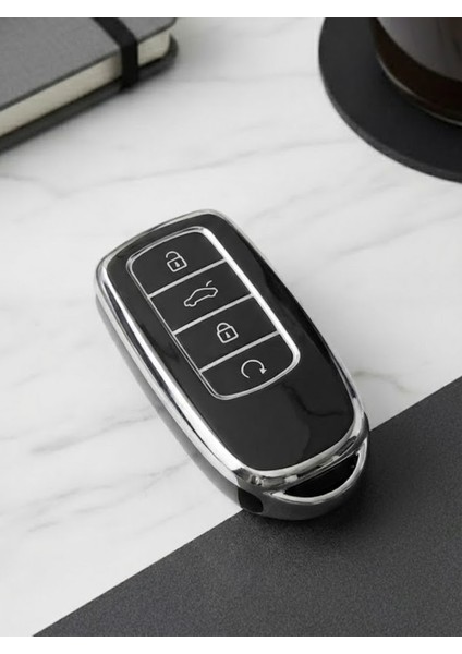 Chery Tiggo 8 Pro - 7 Jaecoo Omoda 5 Avantgarde 4 Buton Nano Anahtar Kılıfı Siyah Gri