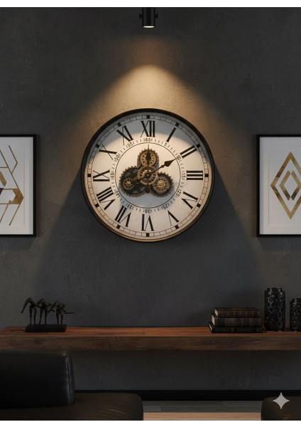 Metal Çarklı 60X60 Dekoratif Duvar Saati