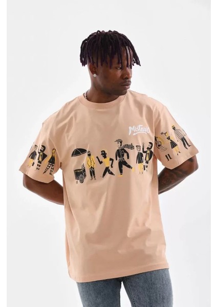 Unisex Bisiklet Yaka Baskılı Oversize Tshirt