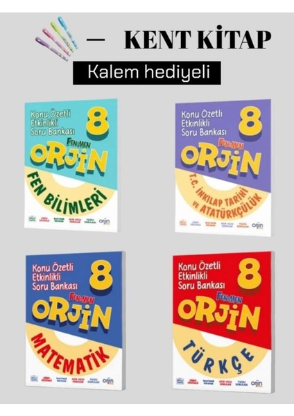 Orjin 8. Sınıf Fen B. - Matematik - Türkçe - Inkilap Konu Özetli Soru Bankaları Set