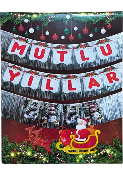 Yılbaşı Parti Süsü Mutlu Yıllar Flama 3 Metre Püsküllü Dekor Yazı