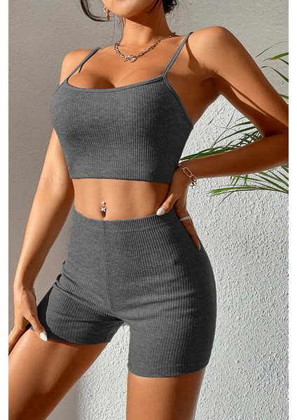 Kadın Antrasit Gri Şortlu Kaşkorse Gecelik Takım indirimleri