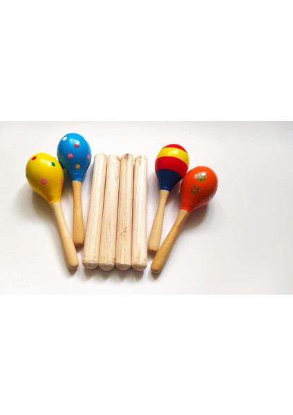 Renkli Marakas ve Ahşap Ritim Çubuğu 2'li Set, Eğlenceli Müzik Aksesuarları fırsatları