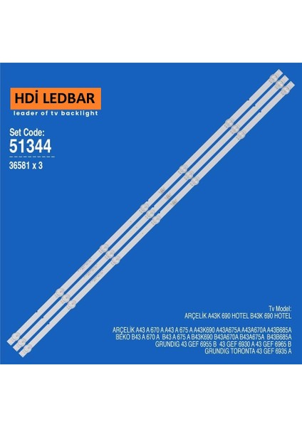 B43K 690 B43 B 685 A B43 A 675 A B43 A 670 A LED Bar Takımı